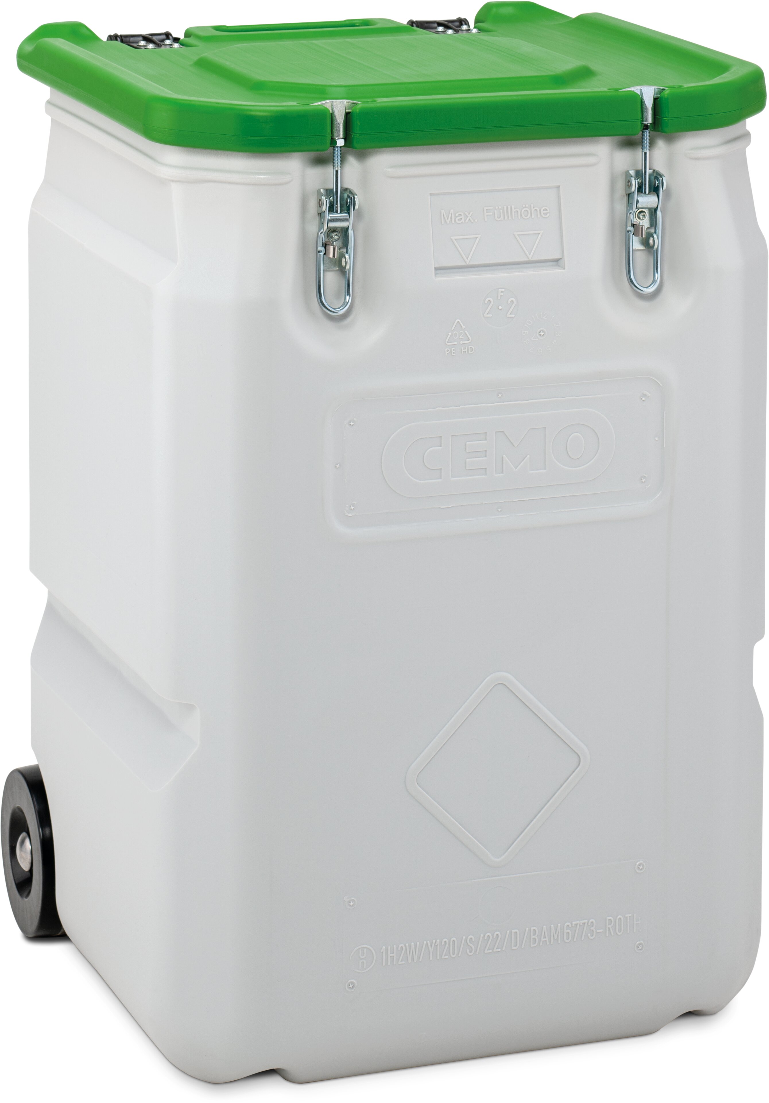 Mobil-Box Inhalt 250 Liter mit Gefahrgut-Zulassung Deckel grün, Abfallsystem, Kunststoffbehälter, GrünDeckel, Kofferform, Rollenvariante