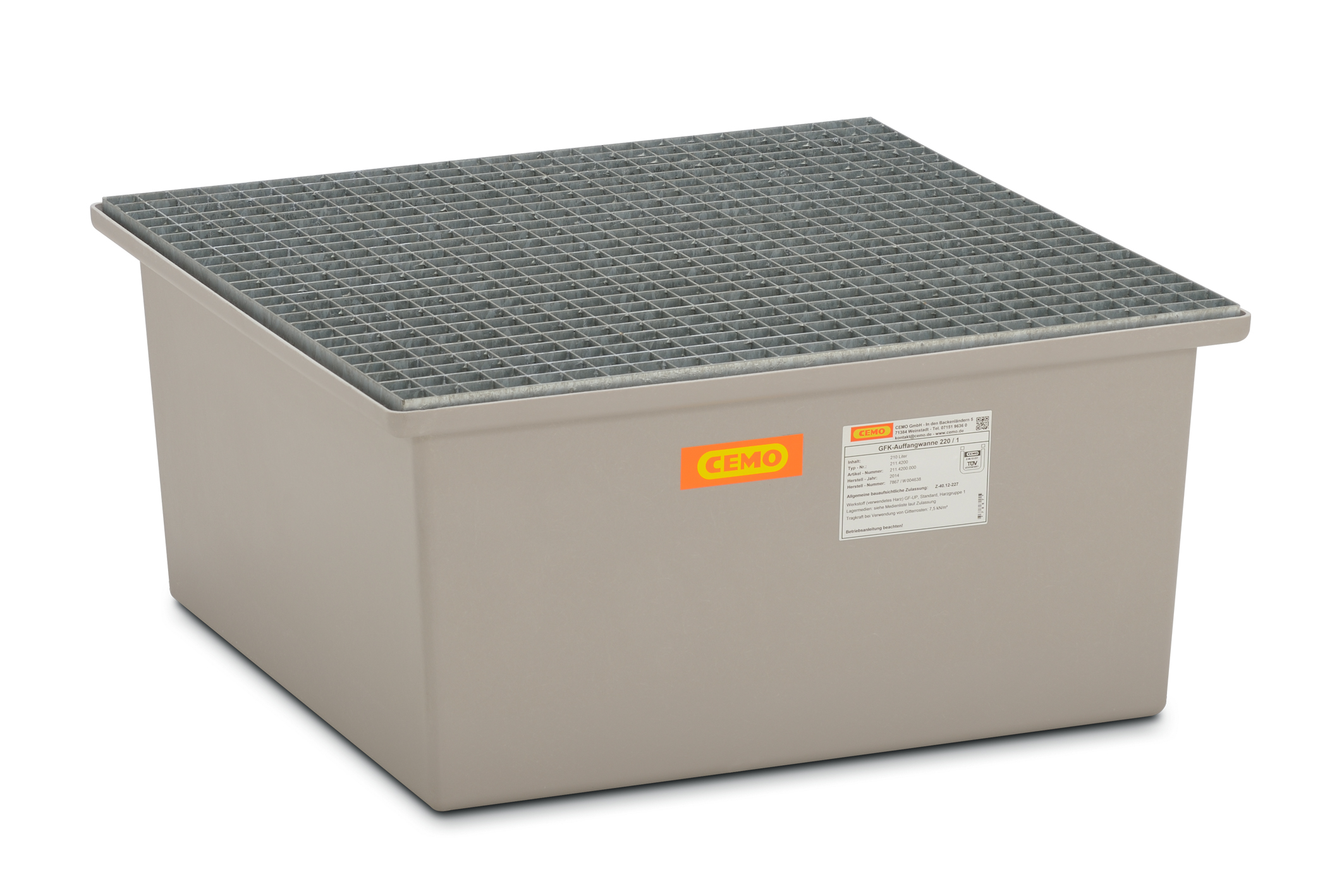 GFK Auffangwanne 220-1, mit verzinktem Stahlgitterrost