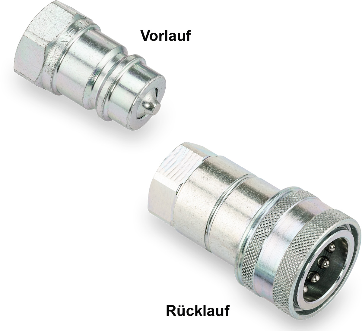 Schnellkupplungsset je mit Gegenstück und Anschluss für Vor- und Rücklauf