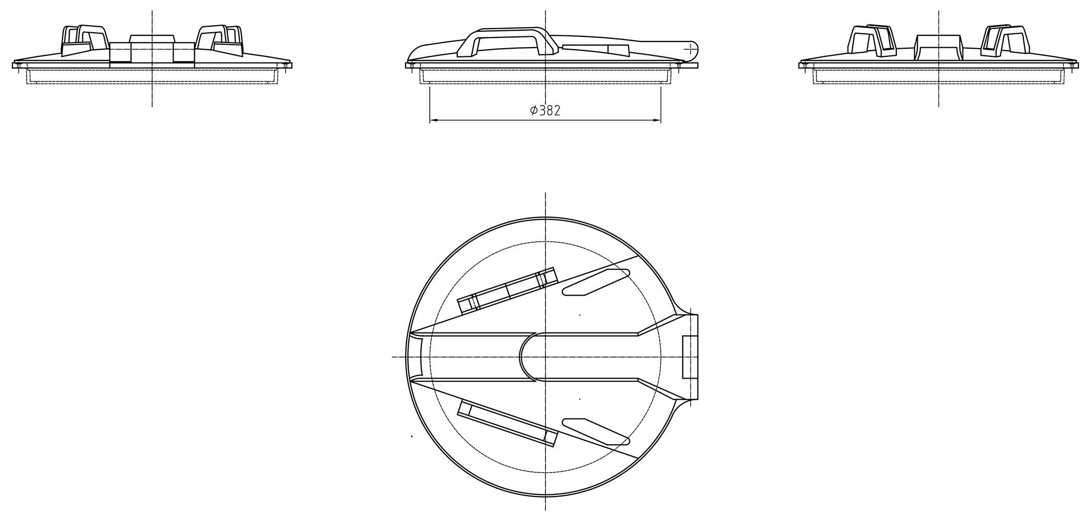 90045-schema Zeichnung Klappdeckel ø 380 mm mit Gewindering für PE-Fässer
