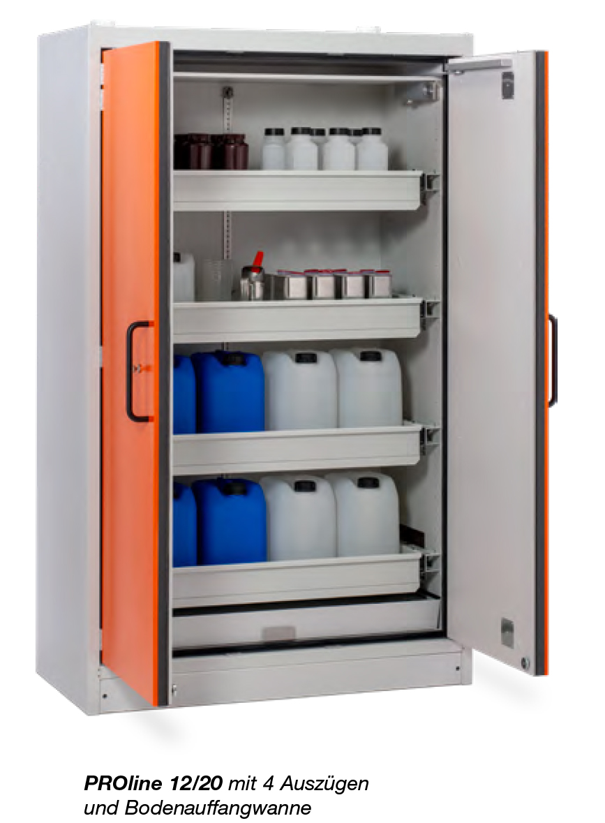 PROline-Sicherheitsschrank 12|20 Typ 90 mit 4 Auszügen Doppelflügeltüre PROline-Sicherheitsschrank 12|20 Typ 90 mit 4 Auszügen Doppelflügeltüre