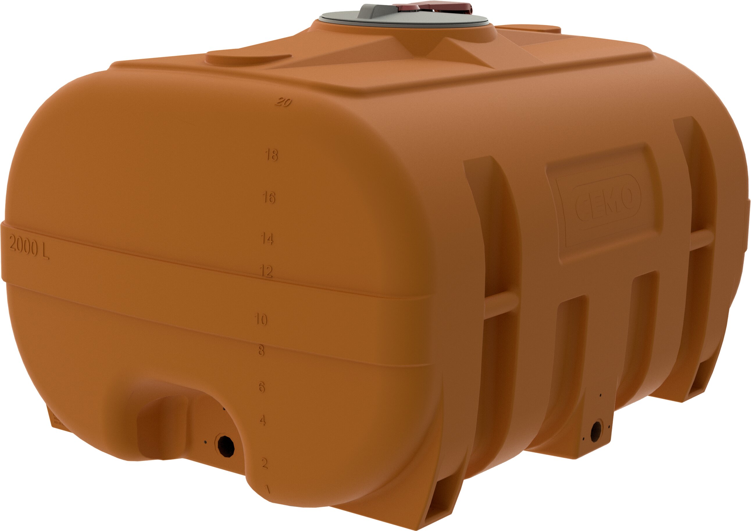 Tank, Wassertank, Orangener Tank, Kunststofftank, Skalierkapazität 2000L