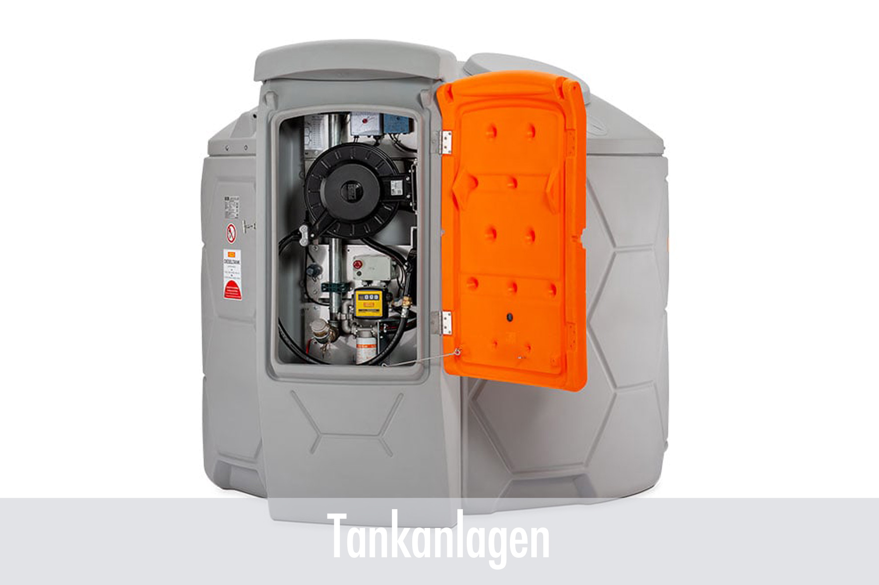 tank, fuel tank, industrial tank, orange access door, gasoline compressor