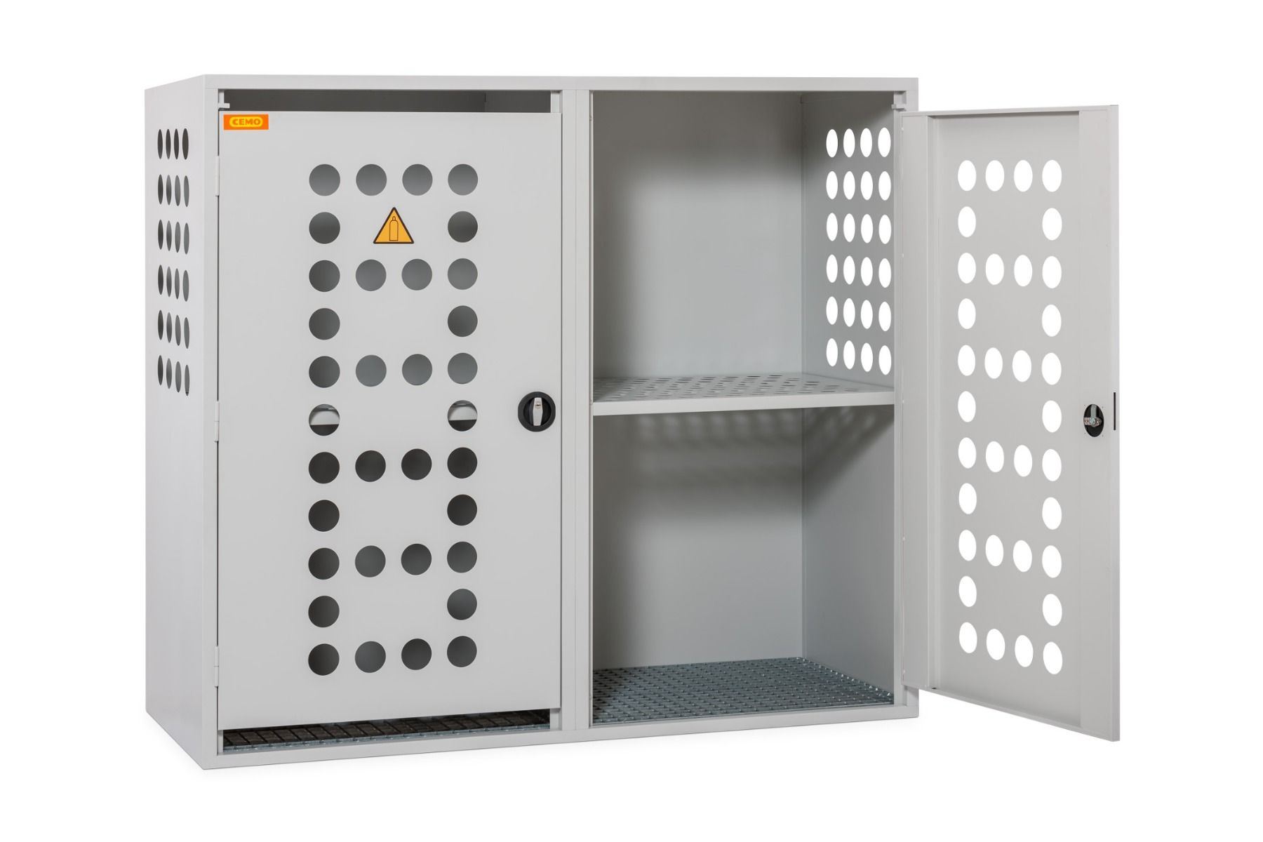 Gasflaschendepot Outdoor zweitürig teilweise geöffnet Gasflaschendepot Outdoor zweitürig