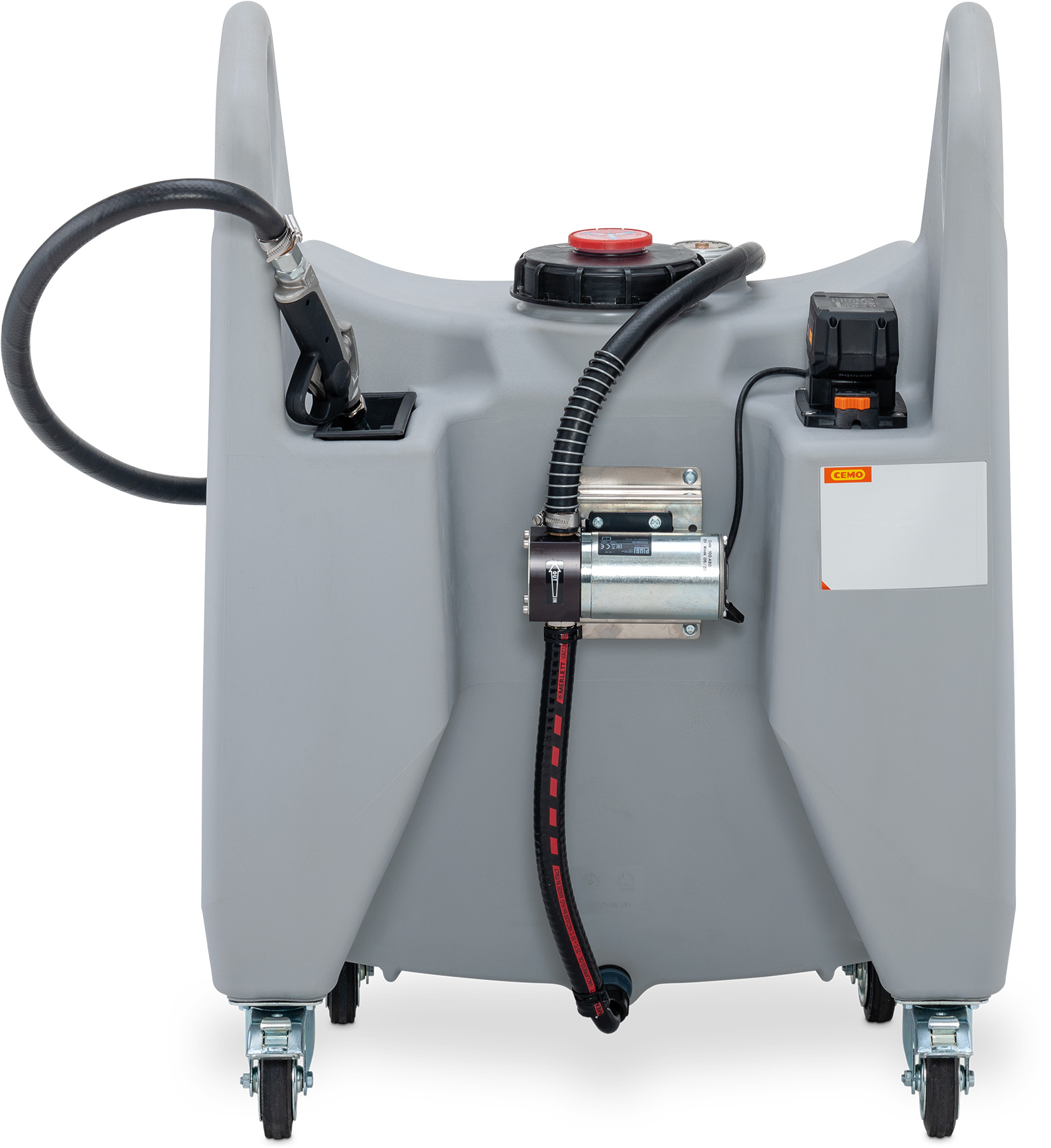 11546_03_Transfer-Trolley_Ol_k_2021-08 Beispiel: Transfer-Trolley Öl 130 Liter Inhalt mit 12-V-Zahnradpumpe ohne Akku sowie Ladegerät