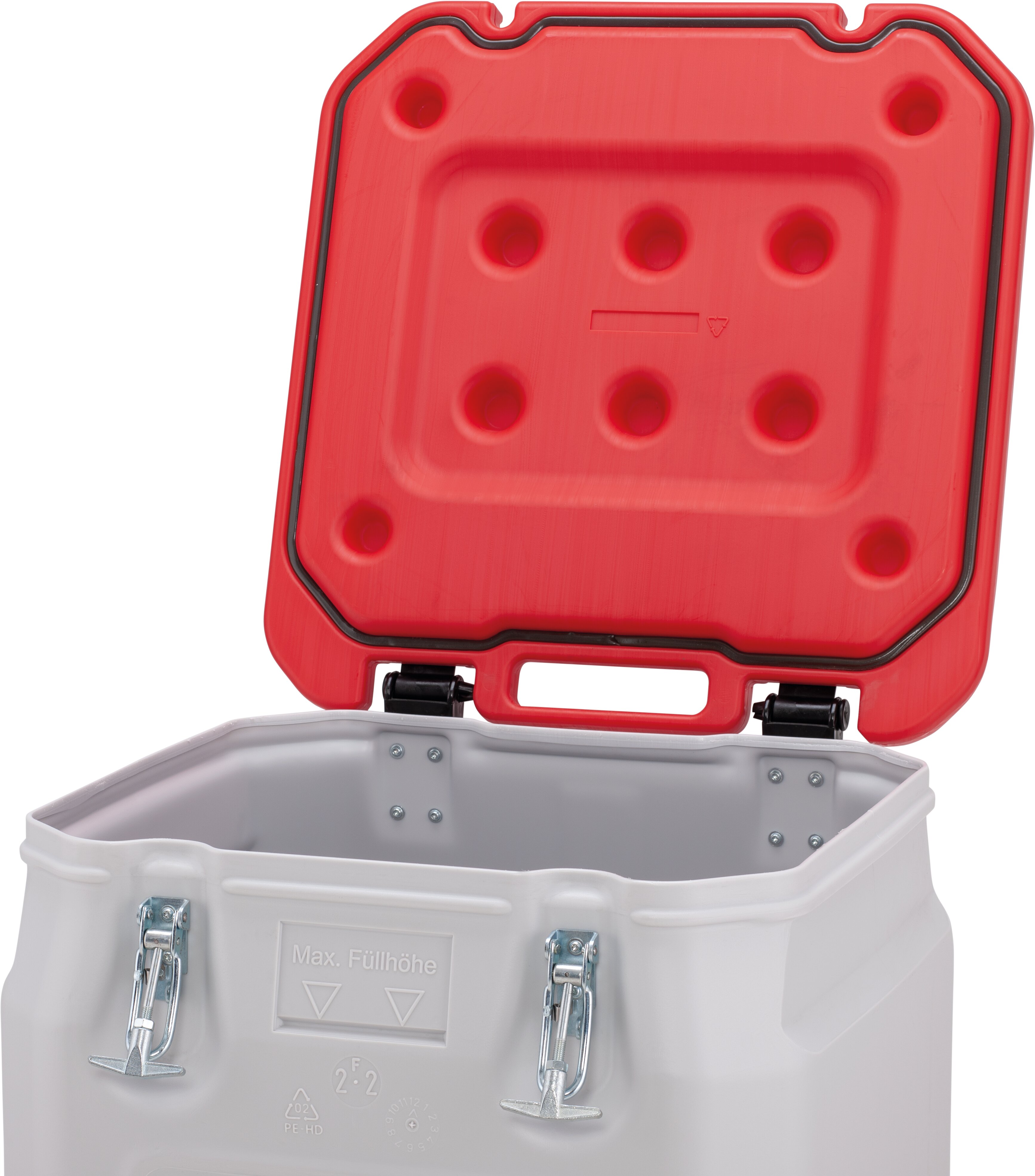 Mobil-Box 170 und 250 Liter – Deckel mit PU-Dichtung brandklassifiziert – luft- und lichtdicht für feuchtigkeitsempfindliche Stoffe, Koffer, Kunststoff, Rot, Klein, Kofferbox