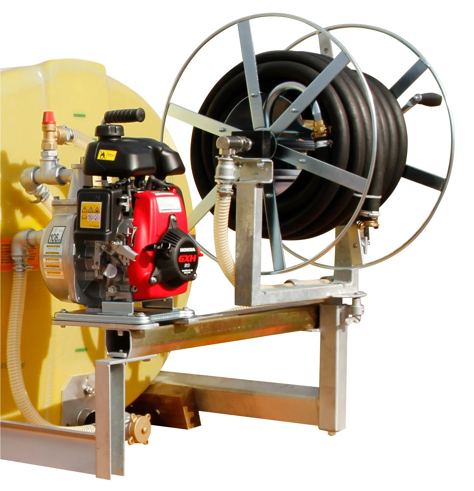 BWS-130_Aufbaupumpe-mit-Schlauchhaspel_7740 Schlauchhaspel 135° schwenkbar und in 10 Positionen arretierbar