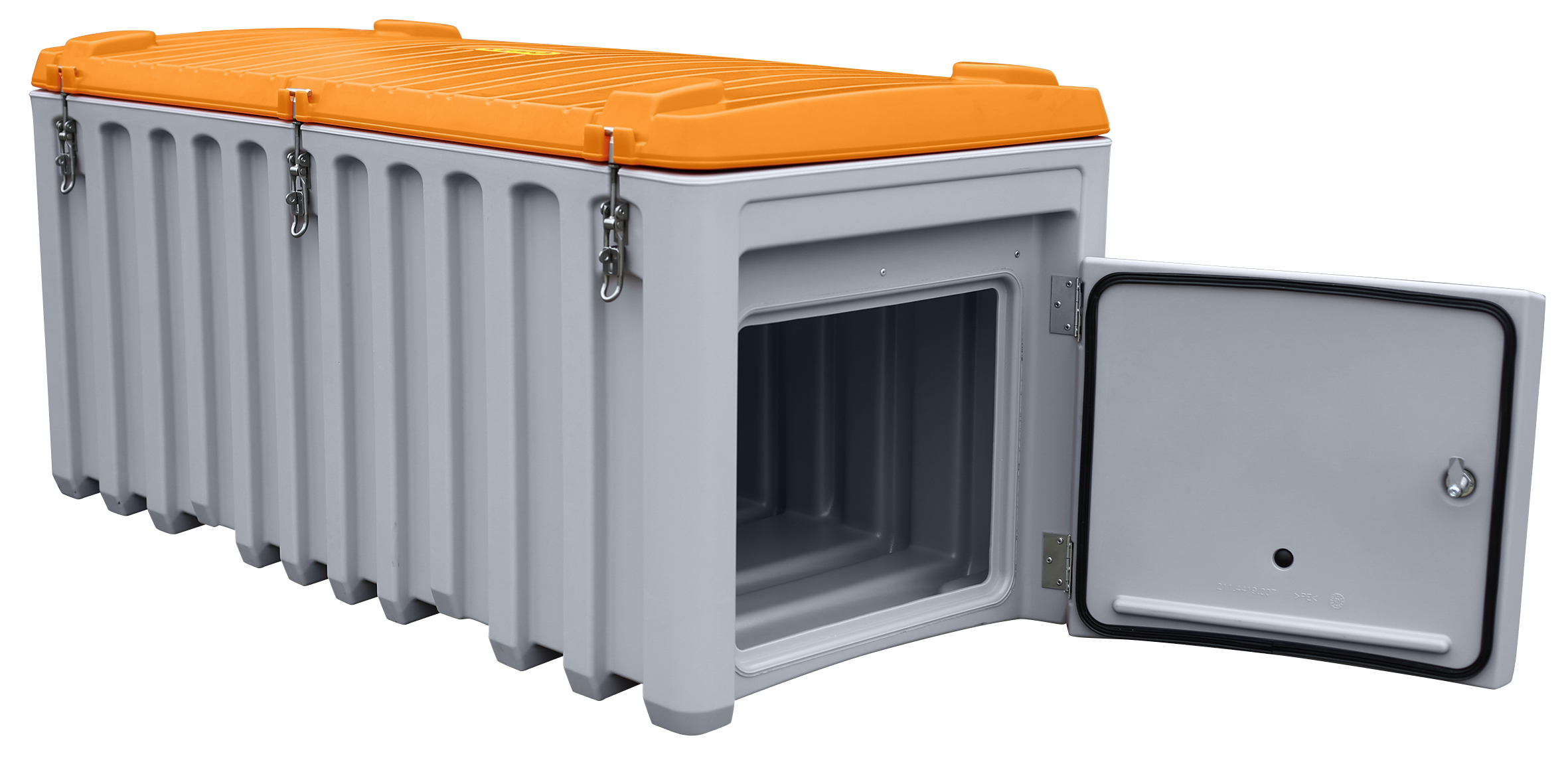 CEMbox_750l_grau-orange_mit-Seitentuer_10336 CEMbox 750 Liter – Variante mit Seitentür