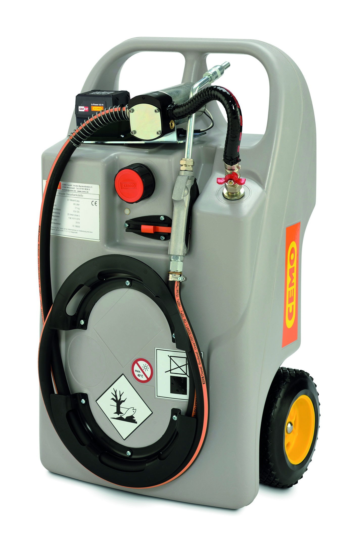 11869_Schmierstoff-Trolley_CAS_60l Cemo Schmierstofftrolley 60 Liter CAS-Akkusystem – Lieferung OHNE Akku und Ladegerät