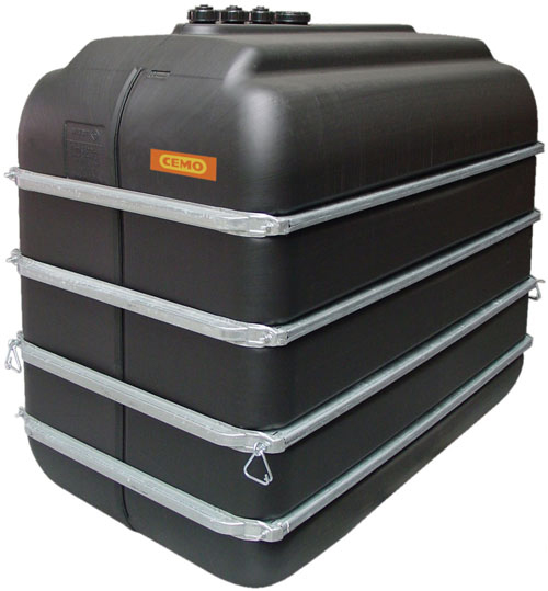 PE-Lagertank_Pflanzenoel_5000l-neu Cemo Lagertank 5000 Liter mit drei Anschlüssen und Bandagen als Regenwassertank