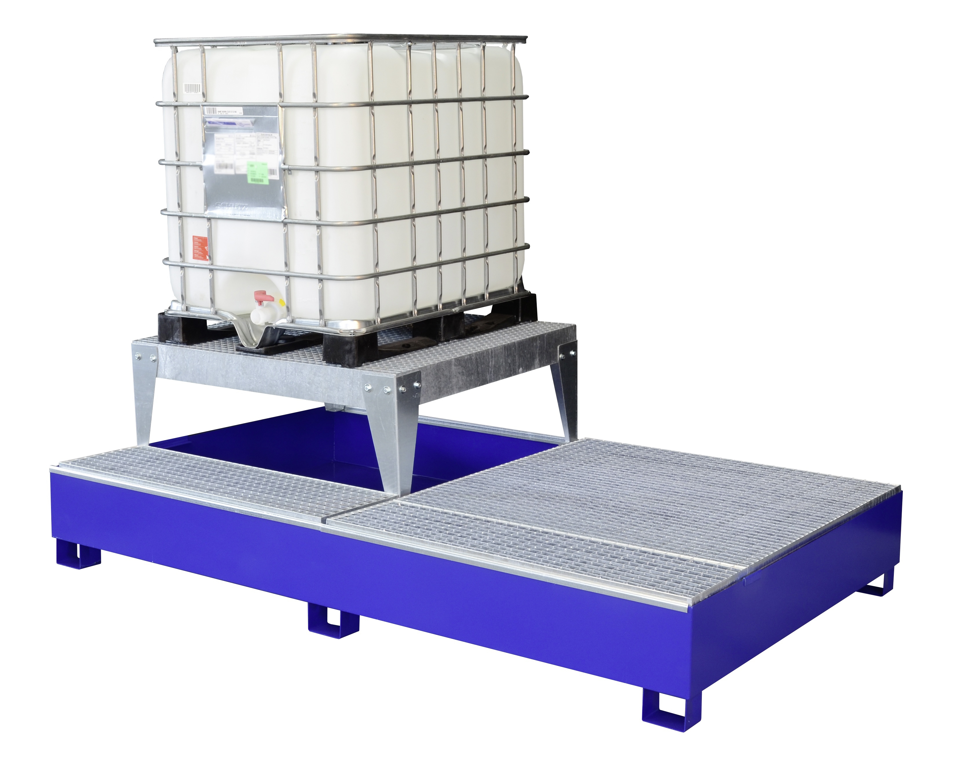 Stahl-Auffangwanne GS2a lackiert für IBC mit Abfüllbock und Abfüllfläche Stahl-Auffangwanne GS2a lackiert für IBC mit Abfüllbock und Abfüllfläche