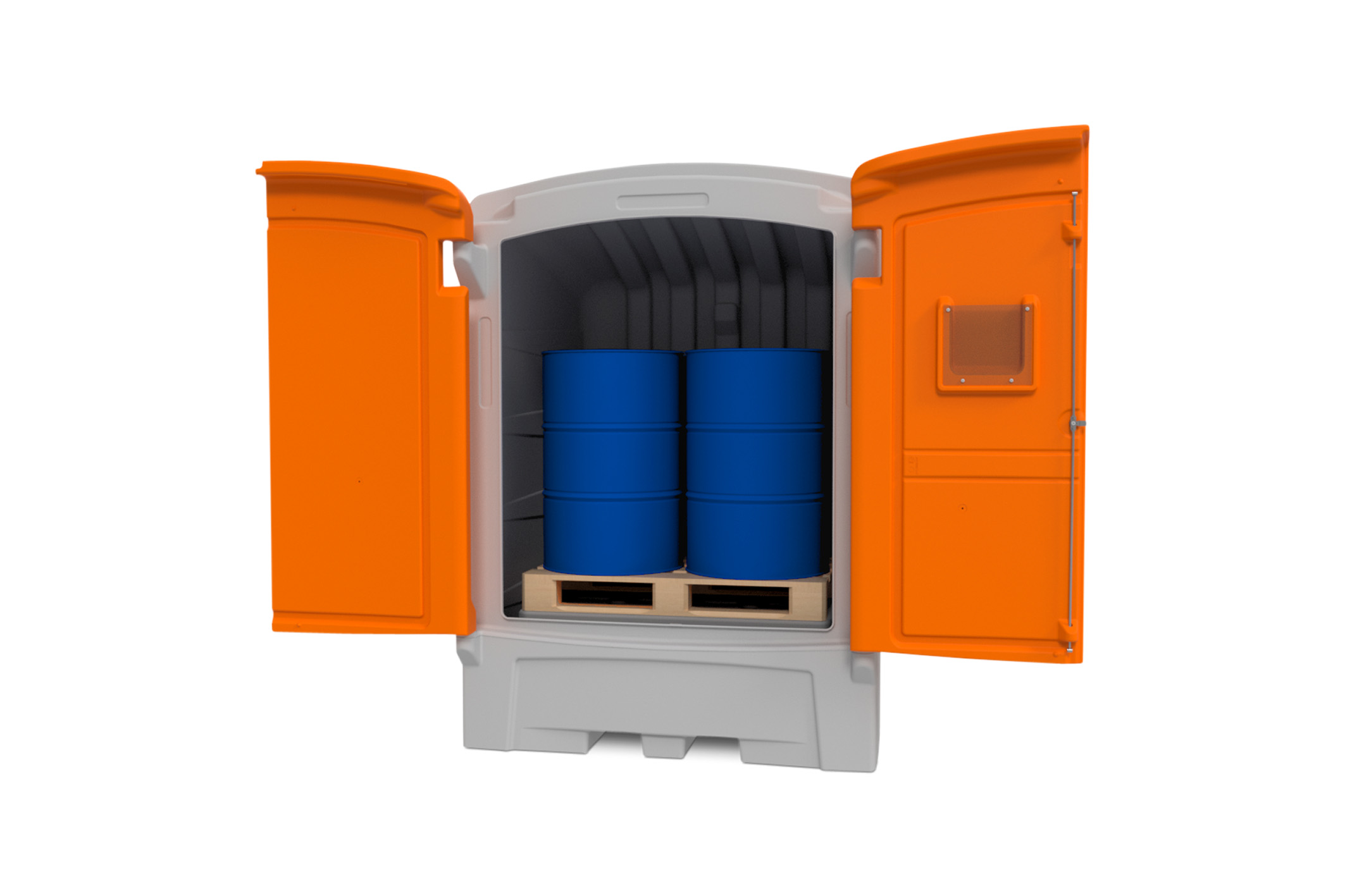 11551_01_Gefahrstoffdepot_1100L_4Fasser_2021-02 PE-Gefahrstoffdepot 1100/1 für 4 Fässer mit je 200 Liter (Fässer nicht im Lieferumfang)