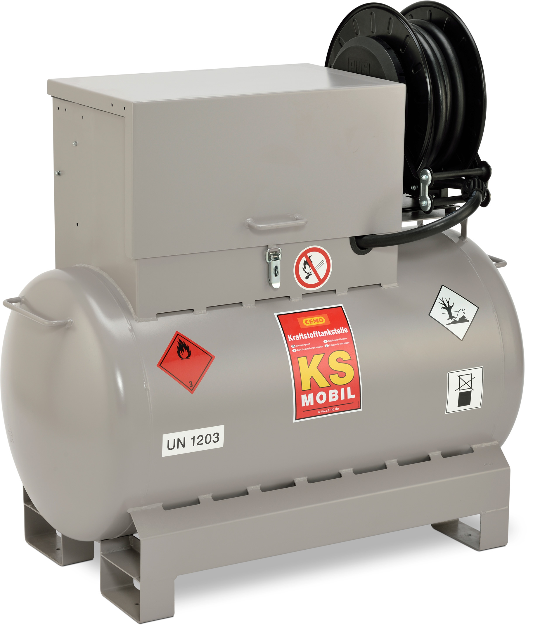 10995-10996_03_KS-Mobil-300-L-mit-Elektropumpe-ATEX-Automatik-Zapfpistole-Schlauchaufroller Benzintankanlage KS-Mobil 300 Liter – mit Schlauchaufroller als Zubehör