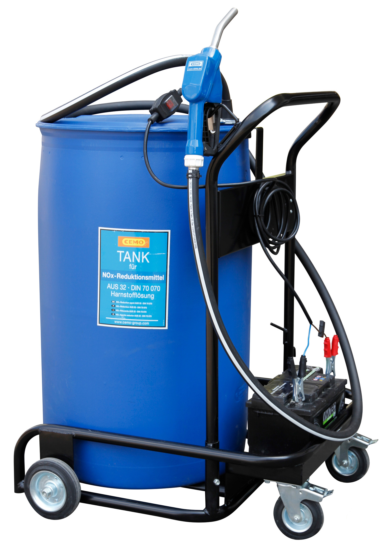 CENTRI-SP30_10488_mit-Wagen_10607 Anwendungsbeispiel für Elektropumpe CENTRI SP30 für AdBlue – Wagen als Zubehör, Fass und Batterie nicht im Lieferumfang