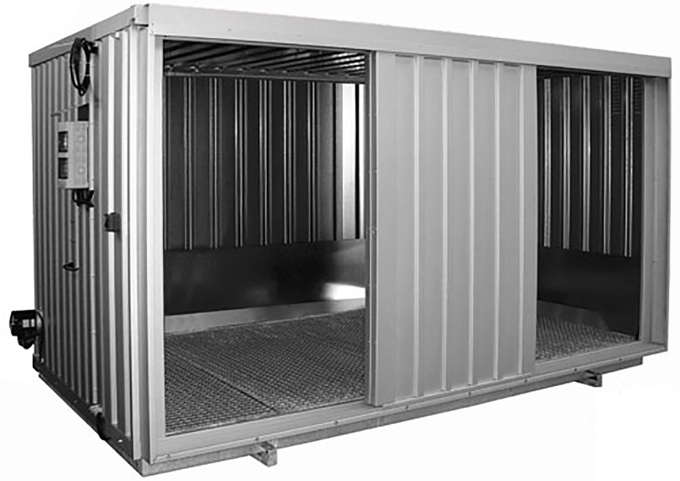sicherheits-raumcontainer-SRC4.1W-ST-verzinkt-Schiebetore Beispiel Typ SRC 4.1W ST, verzinkt, mit Schiebetoren, Den, Drinnen
