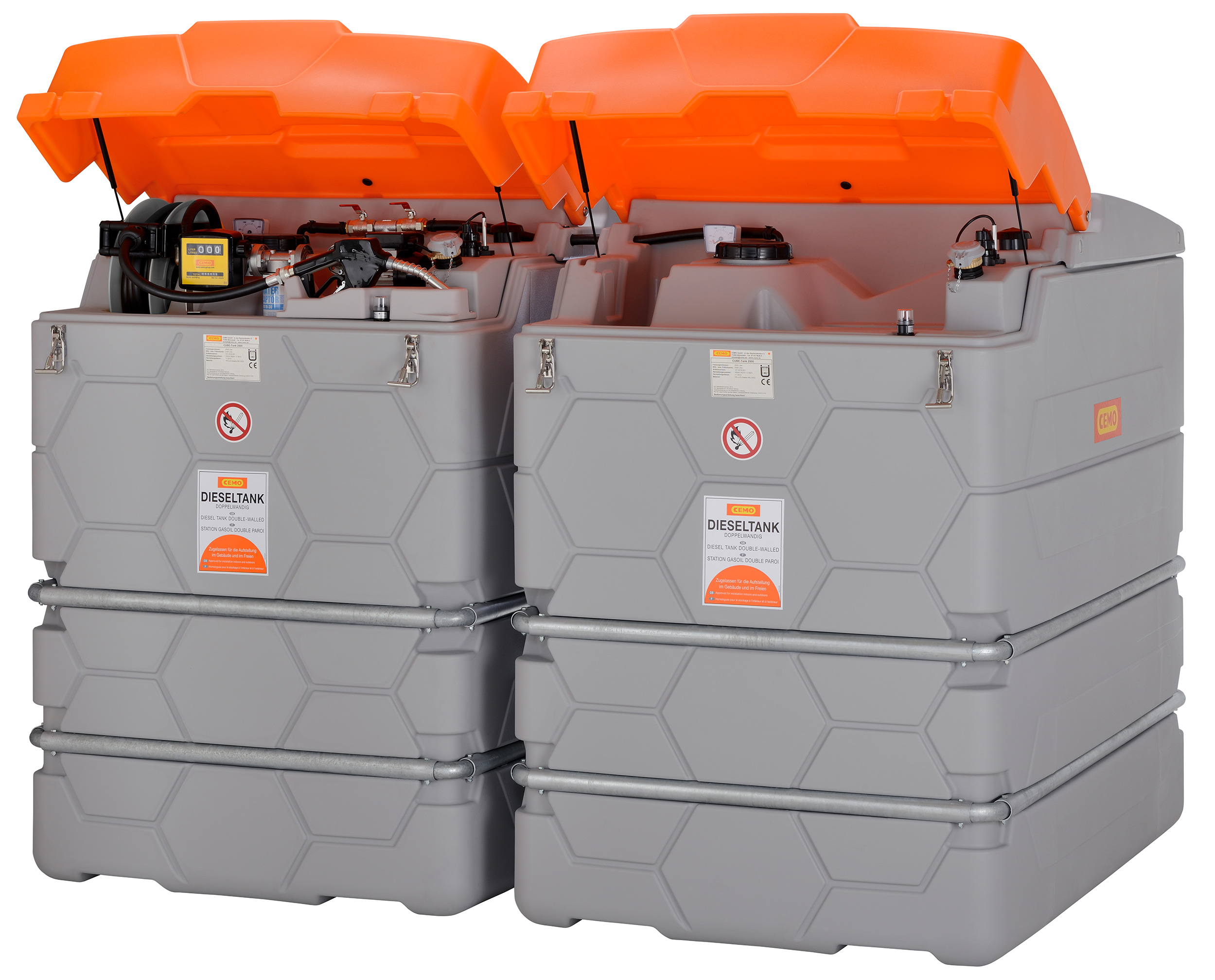 CUBE-Dieseltankanlage-5000l_schraegl_10379 Diesel-Tankanlage CUBE 5000 Liter Outdoor komplett mit Elektropumpe sowie Klappdeckel uvm.