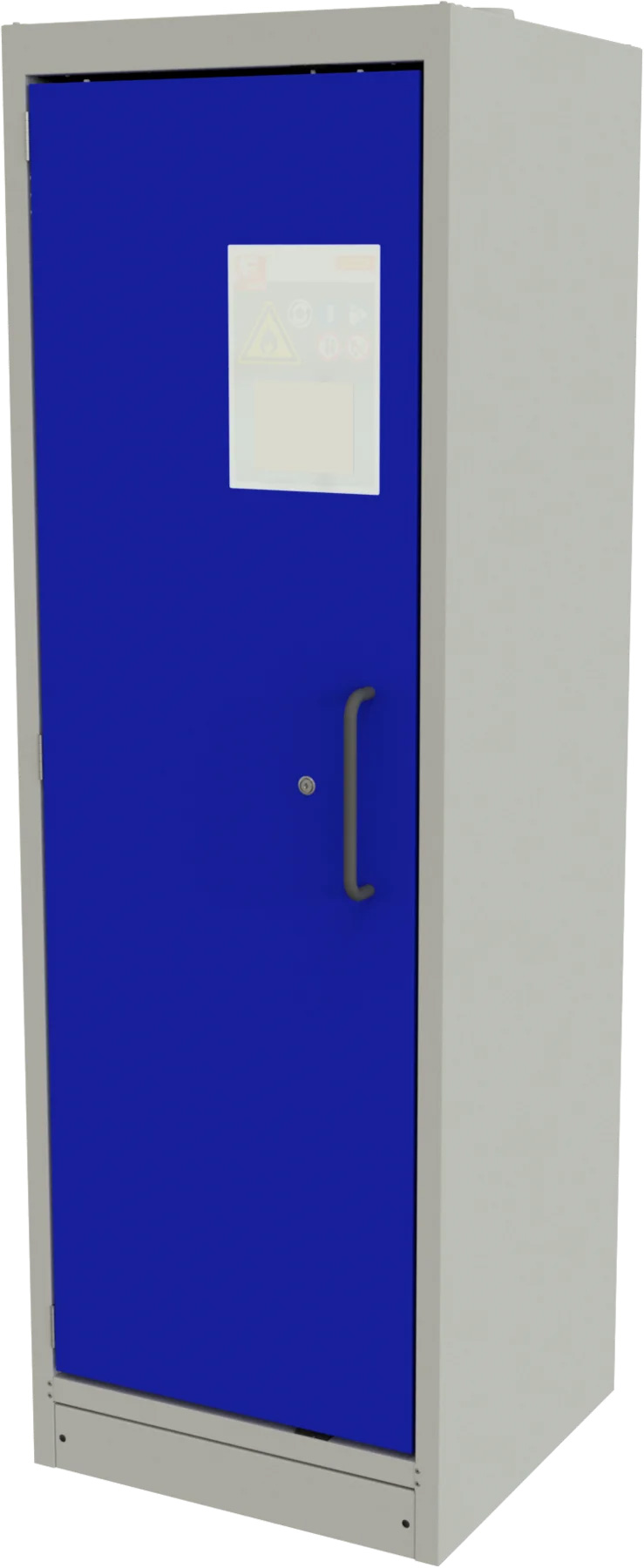 Industrieschrank, Metallgehäuse, blaue Tür, graues Gehäuse, Türgriff